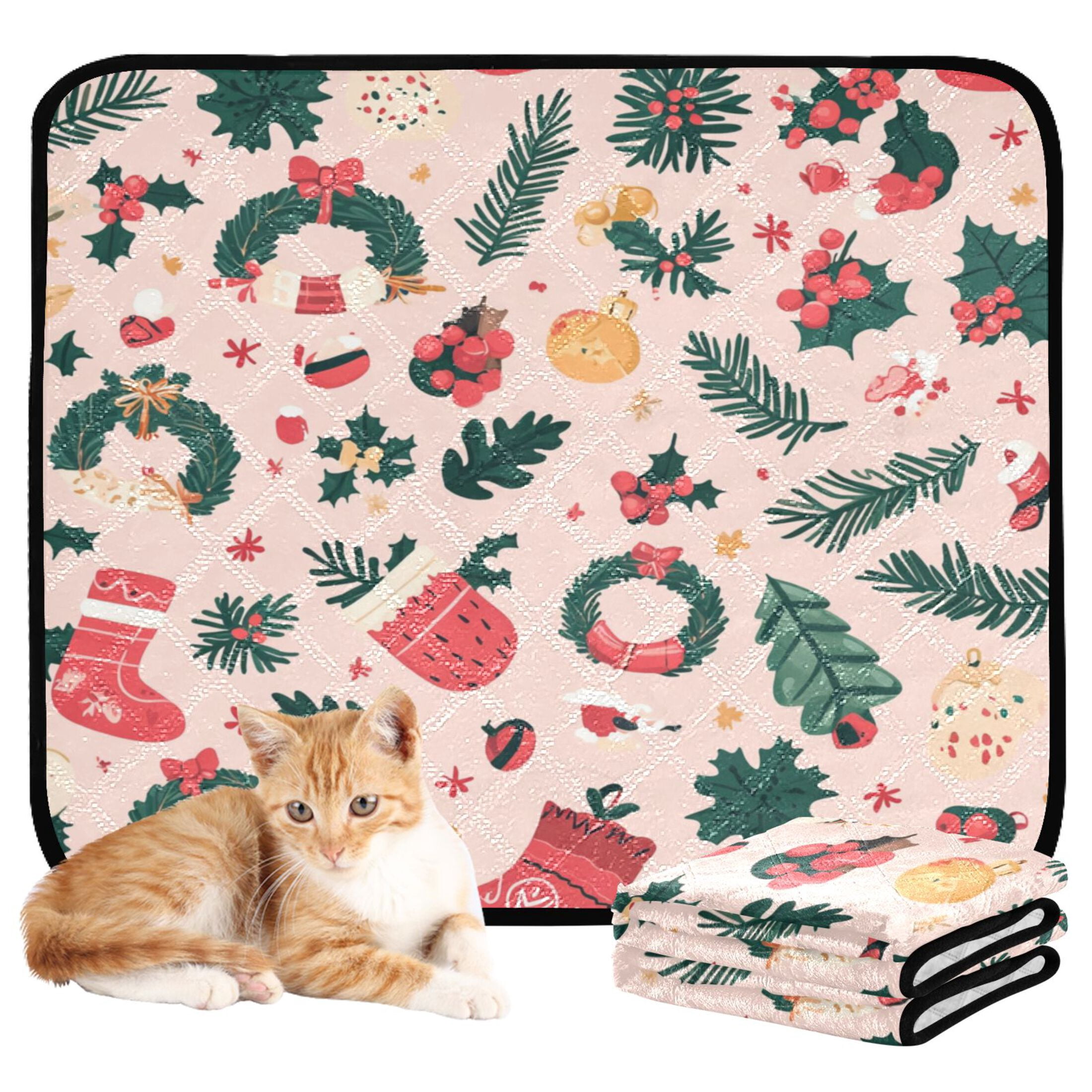 Qxltty A Pattern with Christmas Stockings and Green Leaves Cat litter Pads Pet Set of 3 Diaper Mats Center Anti-leakage Layer Absorbent Soft and Comfortable