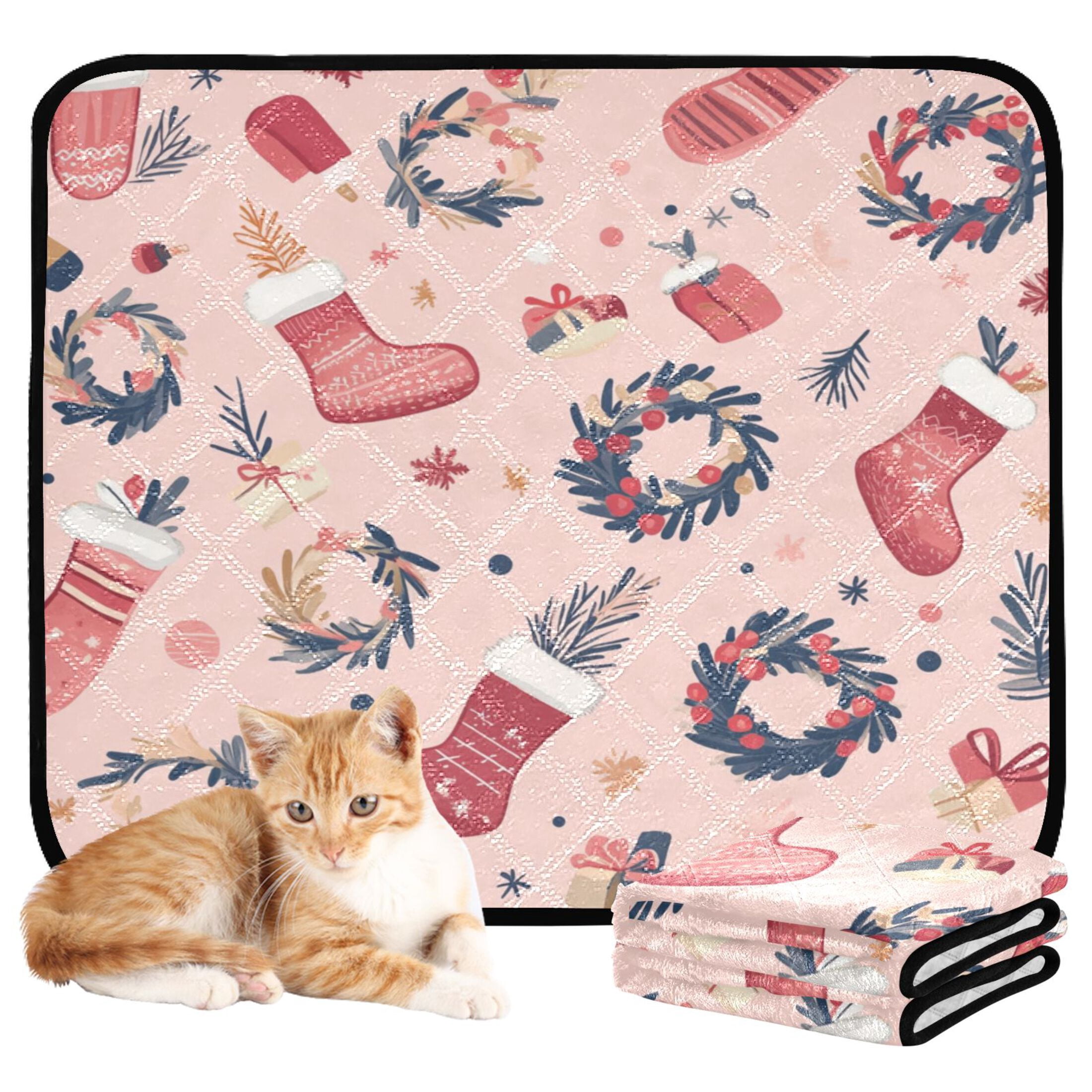 Qxltty A Pattern with Christmas Stockings and Wreaths Cat litter Pads Pet Set of 3 Diaper Mats Center Anti-leakage Layer Absorbent Soft and Comfortable