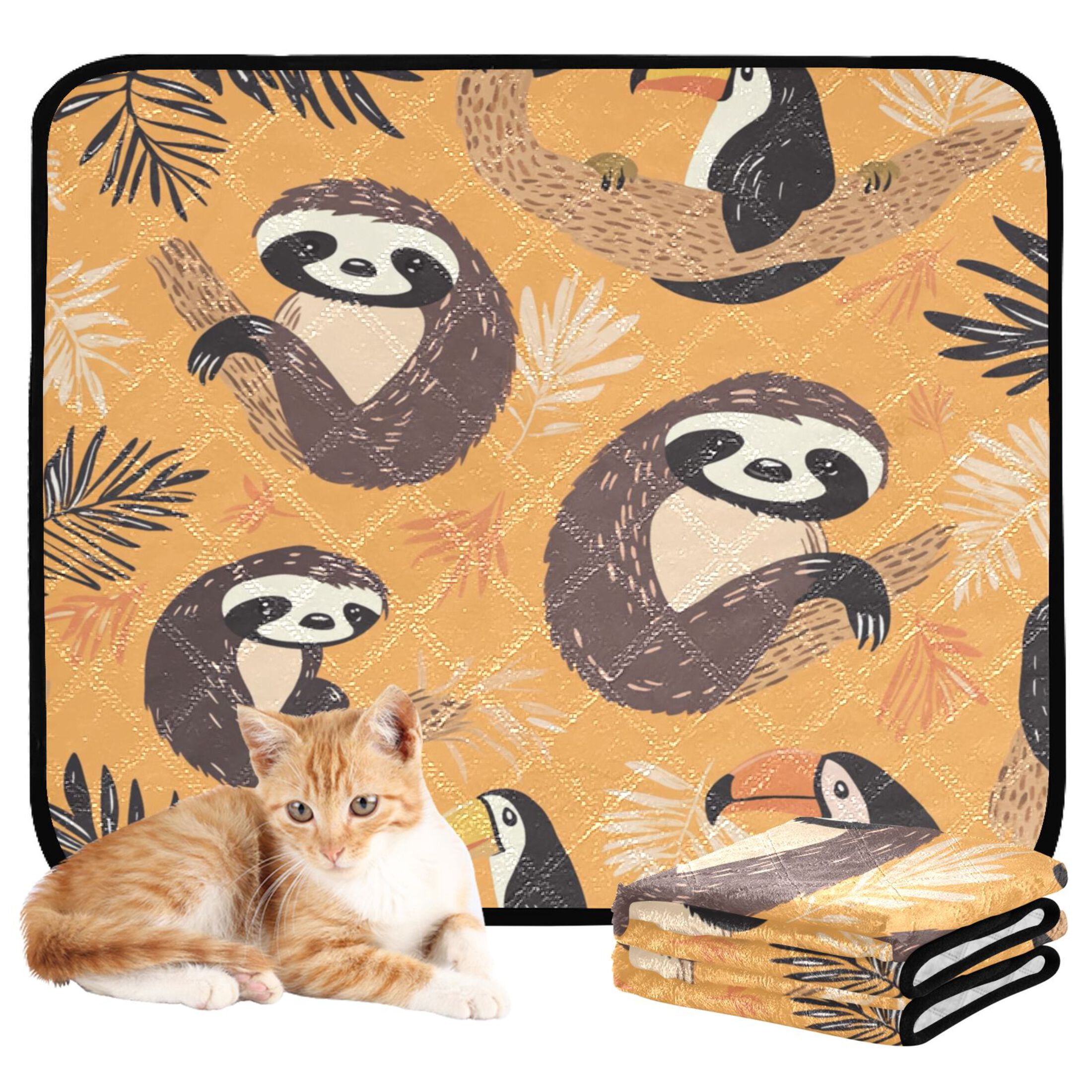 Qxltty A Pattern with Cute Sloth and Toucan in The Jungle Cat litter Pads Pet Set of 3 Diaper Mats Center Anti-leakage Layer Absorbent Soft and Comfortable