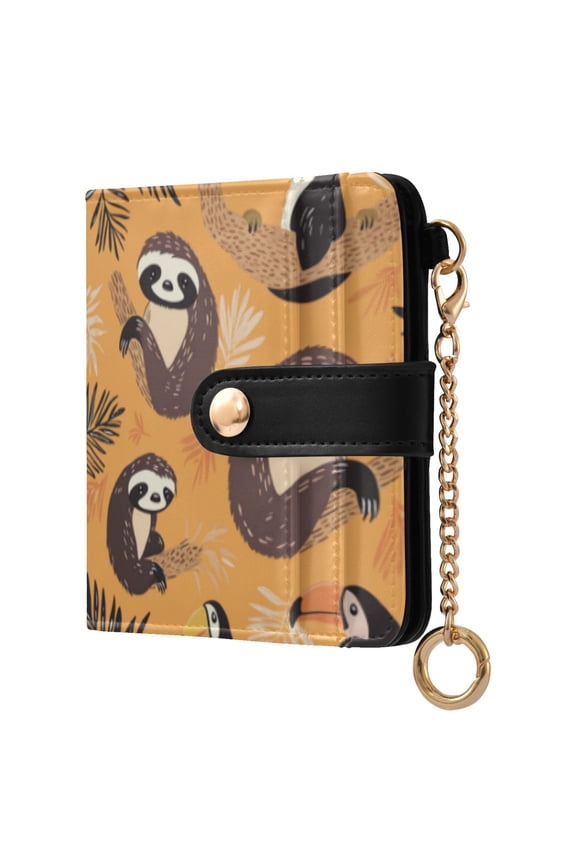 A Pattern with Cute Sloth and Toucan in The Jungle Ladies Wallet Rfid Slim Thin Compact Credit Card Women Wallet Zipper Coin Pocket and ID Window for Female Gifts