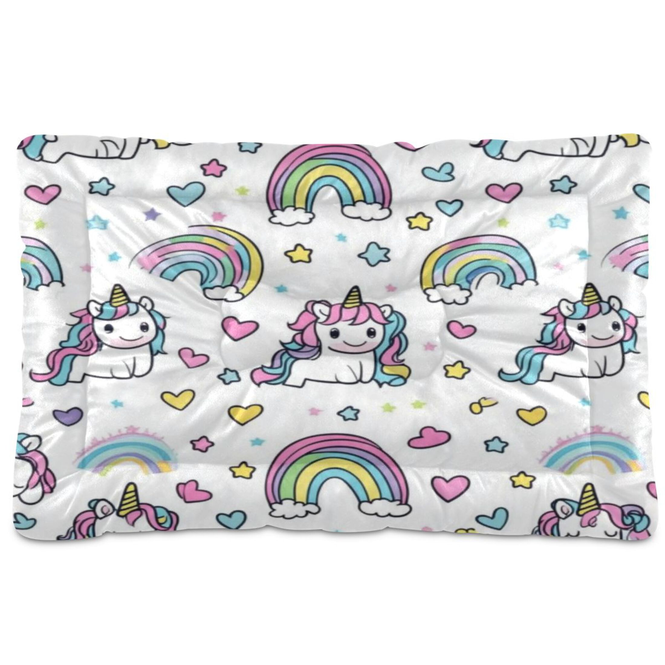 Qxltty Pattern with Cute Unicorns and Rainbows Ped Pad Wear-resistant and Hard to Bite Through Sleeping Pad for Small Medium Large Dogs Winter Pet Bed 36×24in