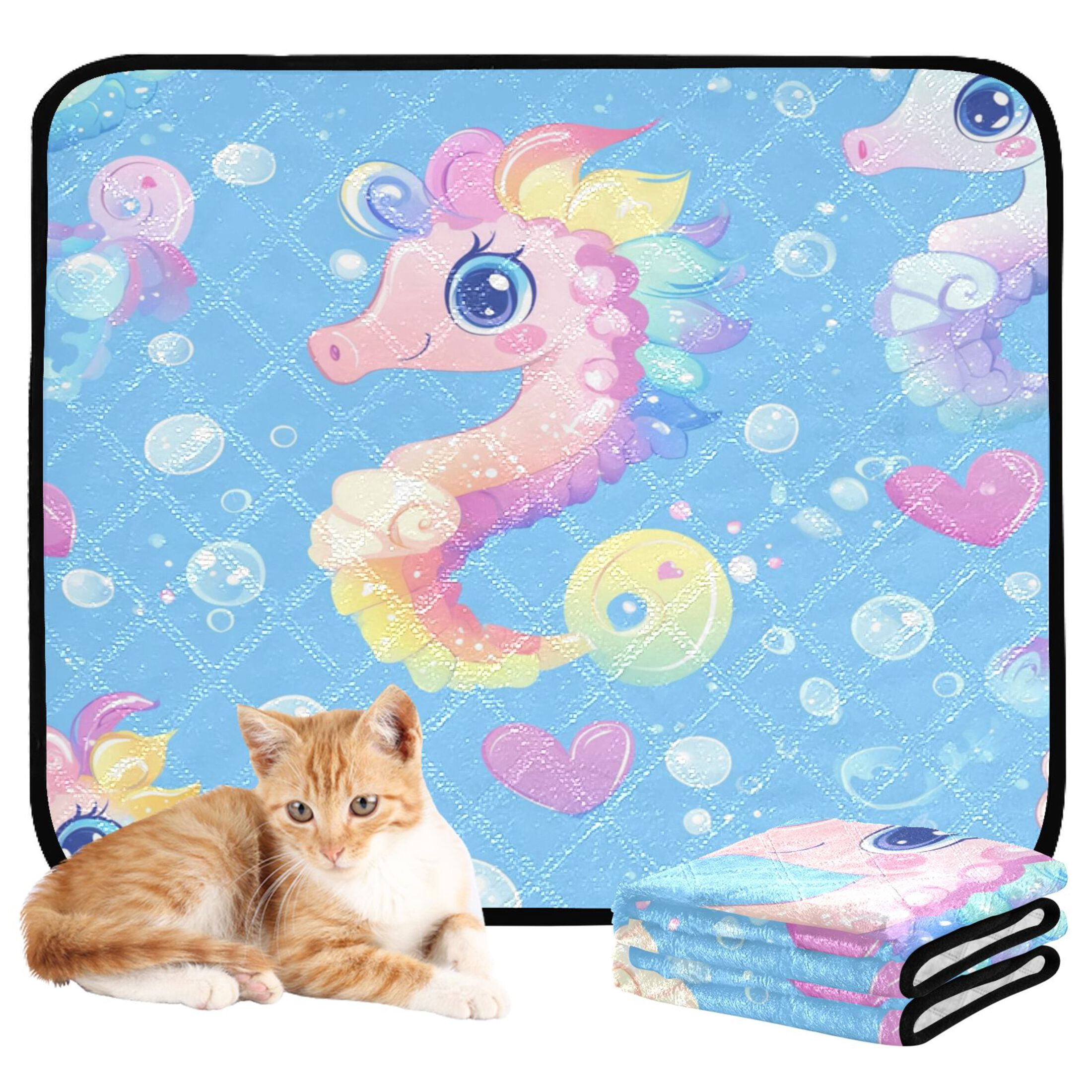 Qxltty Pattern Featuring Cute Baby Seahorses Cat litter Pads Pet Set of 3 Diaper Mats Center Anti-leakage Layer Absorbent Soft and Comfortable