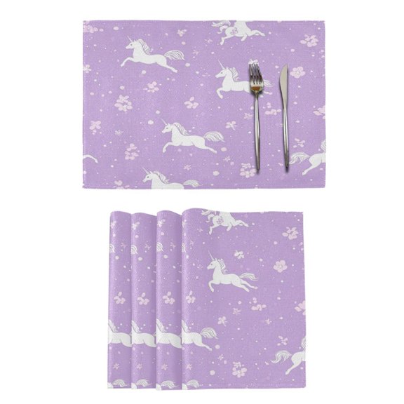 Qxltty Pattern with Flying Unicorns and Flowers Placemats Set of 4 Heat Resistant Non-Slip Place mat for Dining Table Washable Durable Polyester Woven Table Decorations
