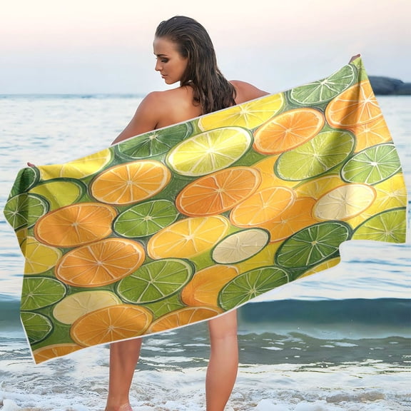 Qxltty The Pattern Of Orange and Lime Slices Beach Towel Sand Free Bath Towel Absorbent Quick Dry Soft Lightweight Blanket for Travel Gym Camping 71x31in