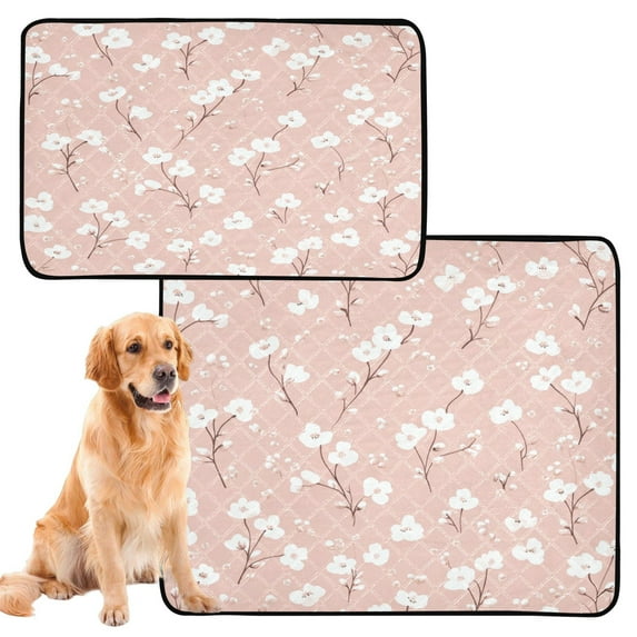 Qxltty Pattern with Small White Flowers on Pink Background Cat litter Pads Pet Set of 2 Diaper Mats Center Anti-leakage Layer Absorbent Soft and Comfortable