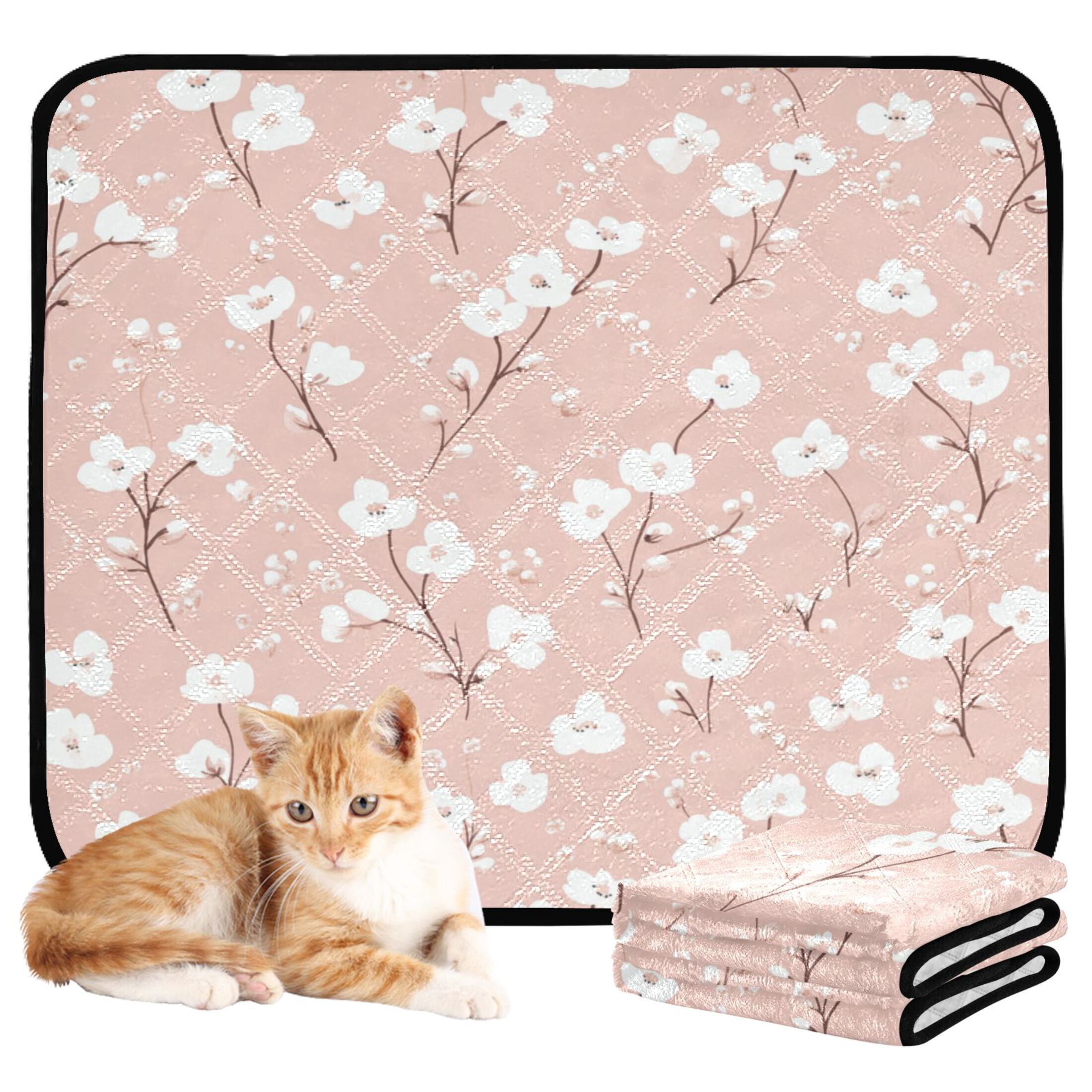 Qxltty Pattern with Small White Flowers on Pink Background Cat litter Pads Pet Set of 3 Diaper Mats Center Anti-leakage Layer Absorbent Soft and Comfortable