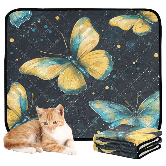 Qxltty A Pattern Of Yellow Butterflies with Teal Wings Cat litter Pads Pet Set of 3 Diaper Mats Center Anti-leakage Layer Absorbent Soft and Comfortable