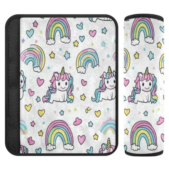 Qxltty Pattern with Cute Unicorns and Rainbows Car Seat Strap Pads are Soft and Snug Fitting for All Cars Backpacks Pushchair