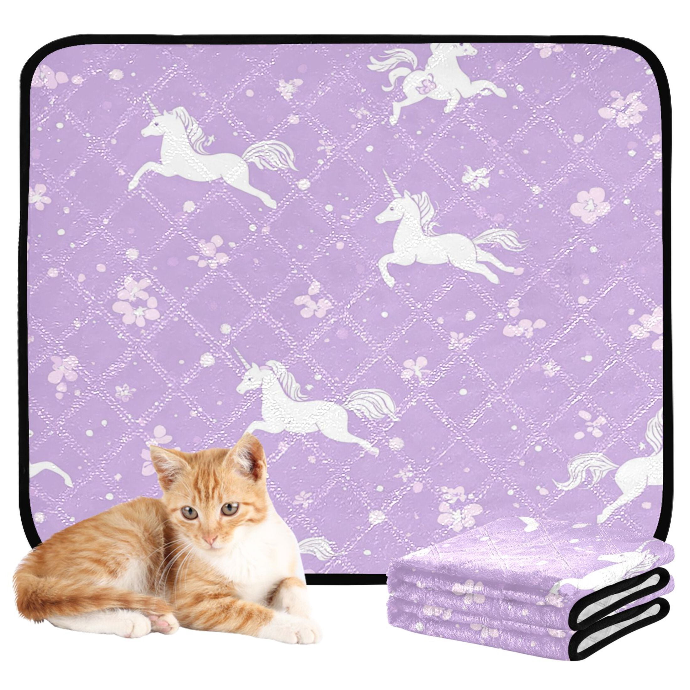 Qxltty Pattern with Flying Unicorns and Flowers Cat litter Pads Pet Set of 3 Diaper Mats Center Anti-leakage Layer Absorbent Soft and Comfortable