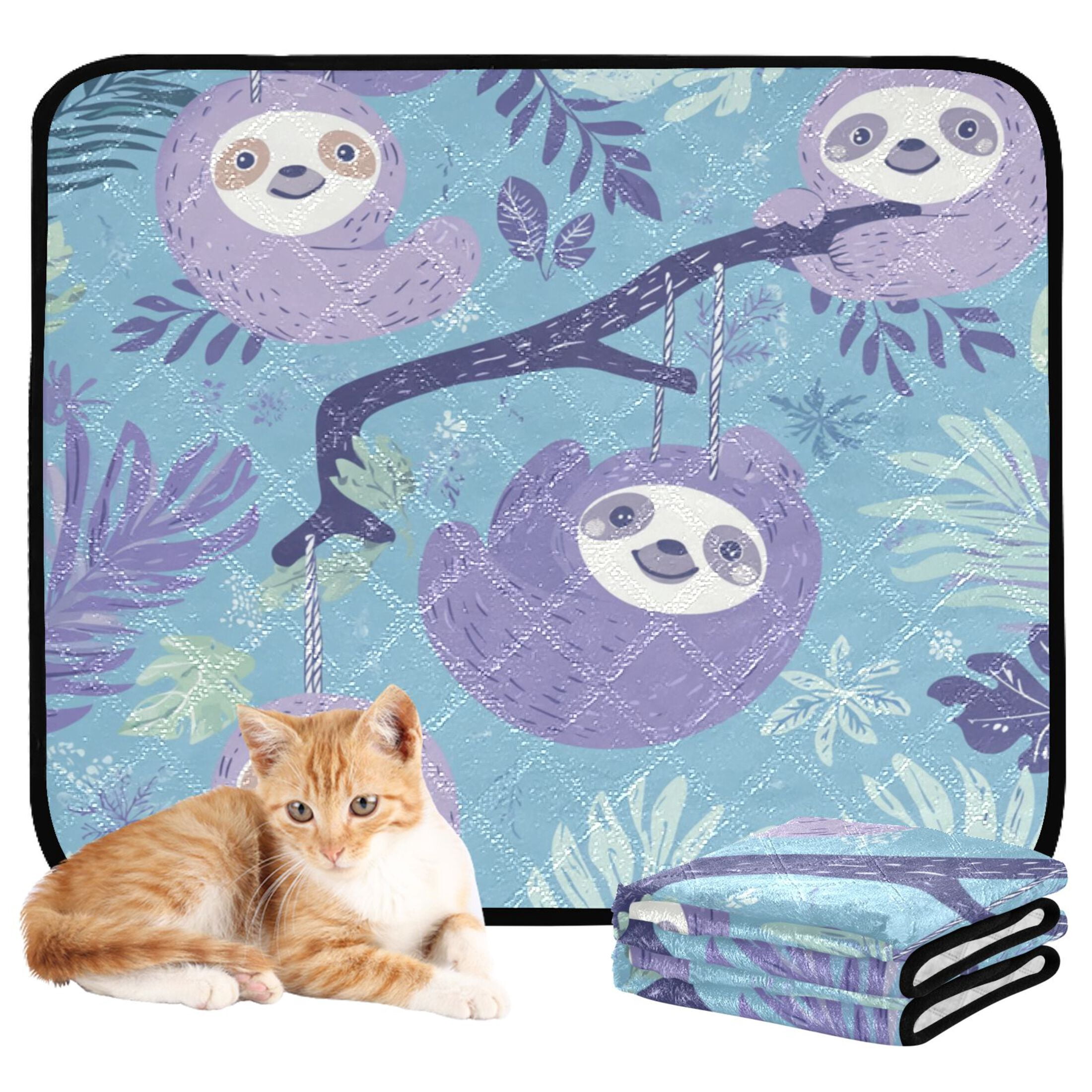 Qxltty Pattern with Sloth Hanging on Tree Branches Cat litter Pads Pet Set of 3 Diaper Mats Center Anti-leakage Layer Absorbent Soft and Comfortable