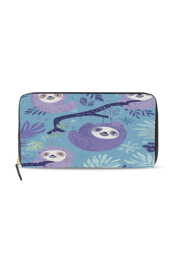 Pattern with Sloth Hanging on Tree Branches Women's Leather Wallet Fashion Retro Multi Card Holder with Cell Phone Pocket Mothers Day Gifts