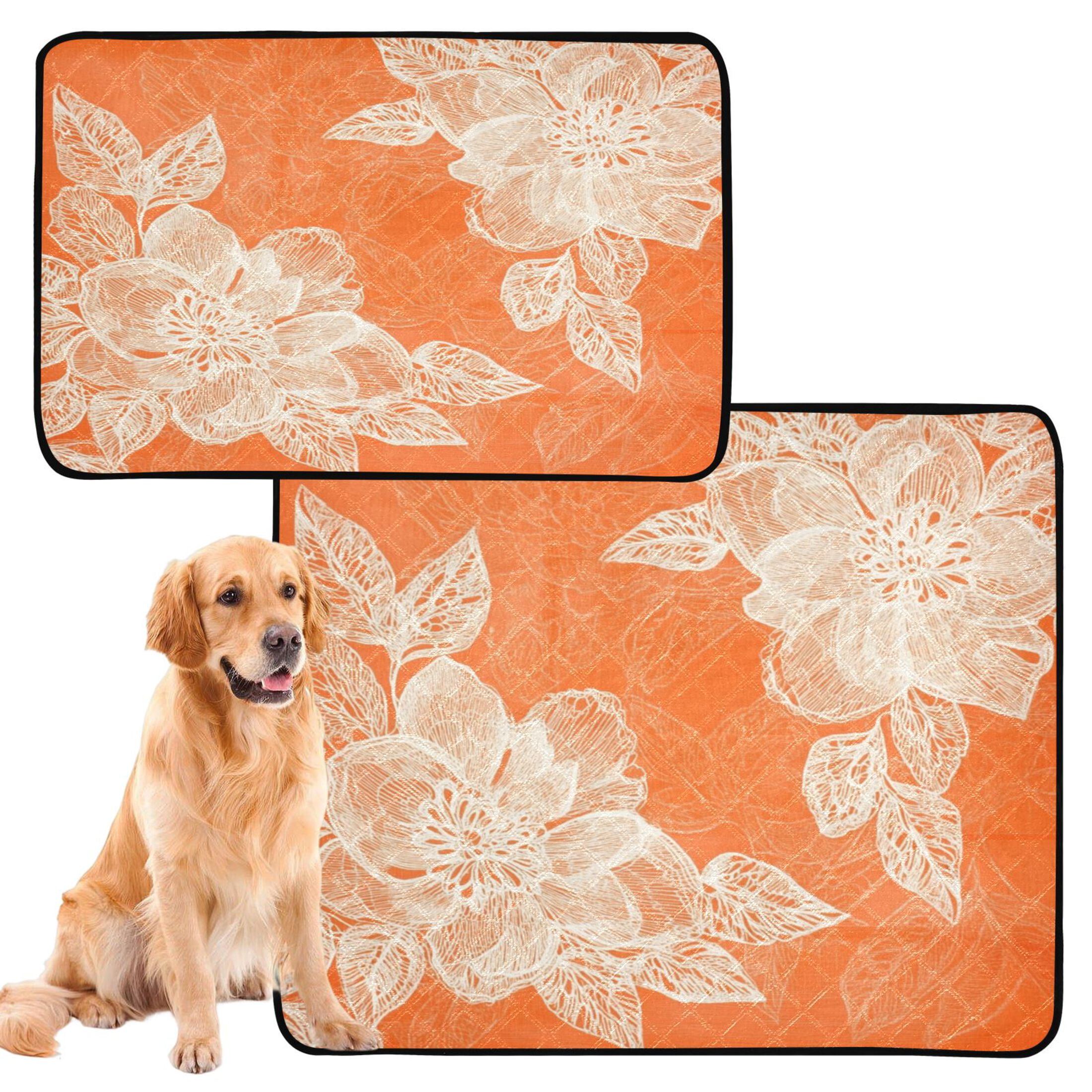 Qxltty Peach Lace Pattern on Orange Background Cat litter Pads Pet Set of 2 Diaper Mats Center Anti-leakage Layer Absorbent Soft and Comfortable
