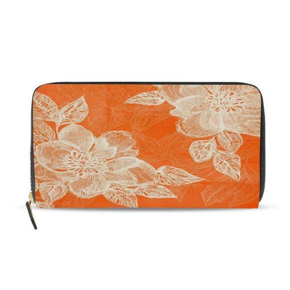 Qxltty Peach Lace Pattern on Orange Background Women's Leather Wallet Fashion Retro Multi Card Holder with Cell Phone Pocket Mothers Day Gifts