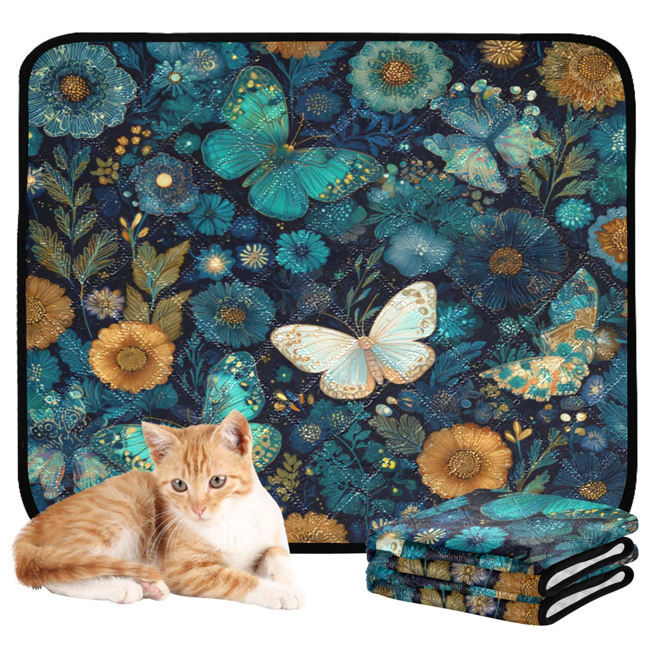 Qxltty Peacock Butterfly Cat litter Pads Pet Set of 3 Diaper Mats Center Anti-leakage Layer Absorbent Soft and Comfortable
