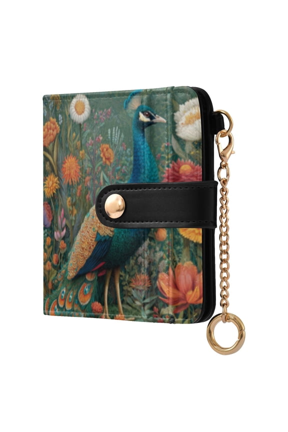 Peacock Ladies Wallet Rfid Slim Thin Compact Credit Card Women Wallet Zipper Coin Pocket and ID Window for Female Gifts