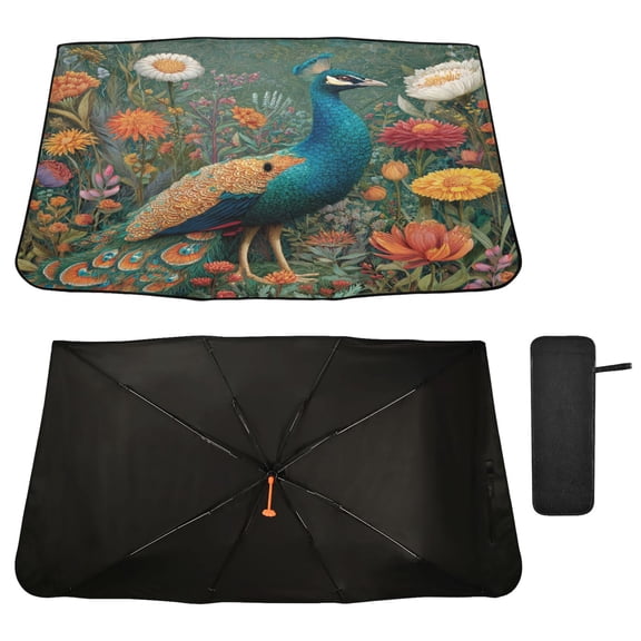 Qxltty Peacock Windshield Sun Shade Umbrella Protect Car from Sunrays and Heat Damage Keep Cool and Interior