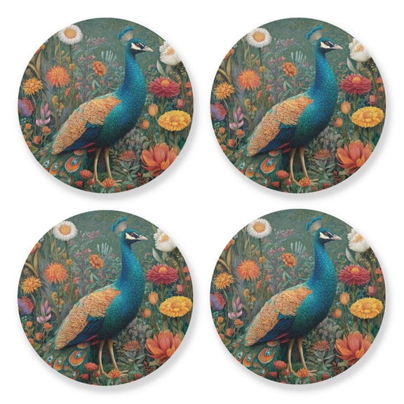 Qxltty Peacock Wooden Coasters Set of 4 Fun and Practical Perfectly Non-Slip Warm Home Accent