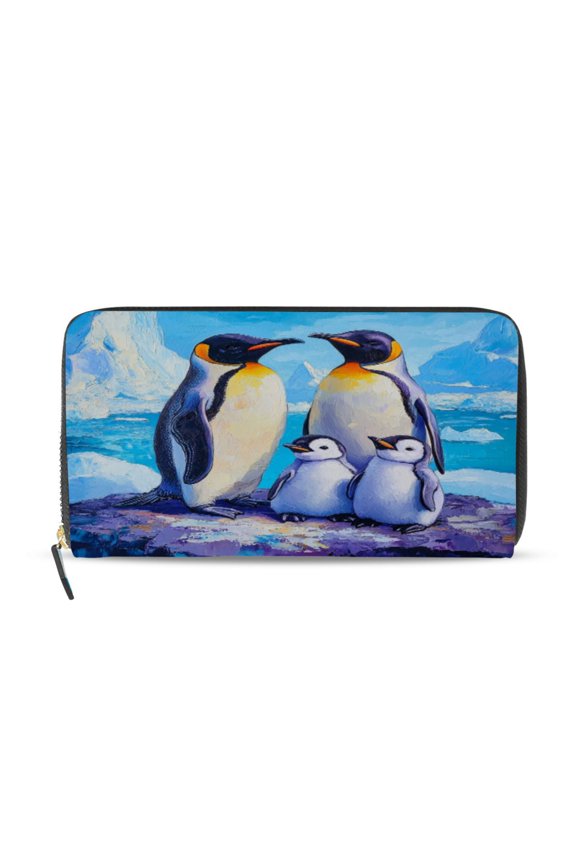 Penguin Family Pattern Women's Leather Wallet Fashion Retro Multi Card Holder with Cell Phone Pocket Mothers Day Gifts