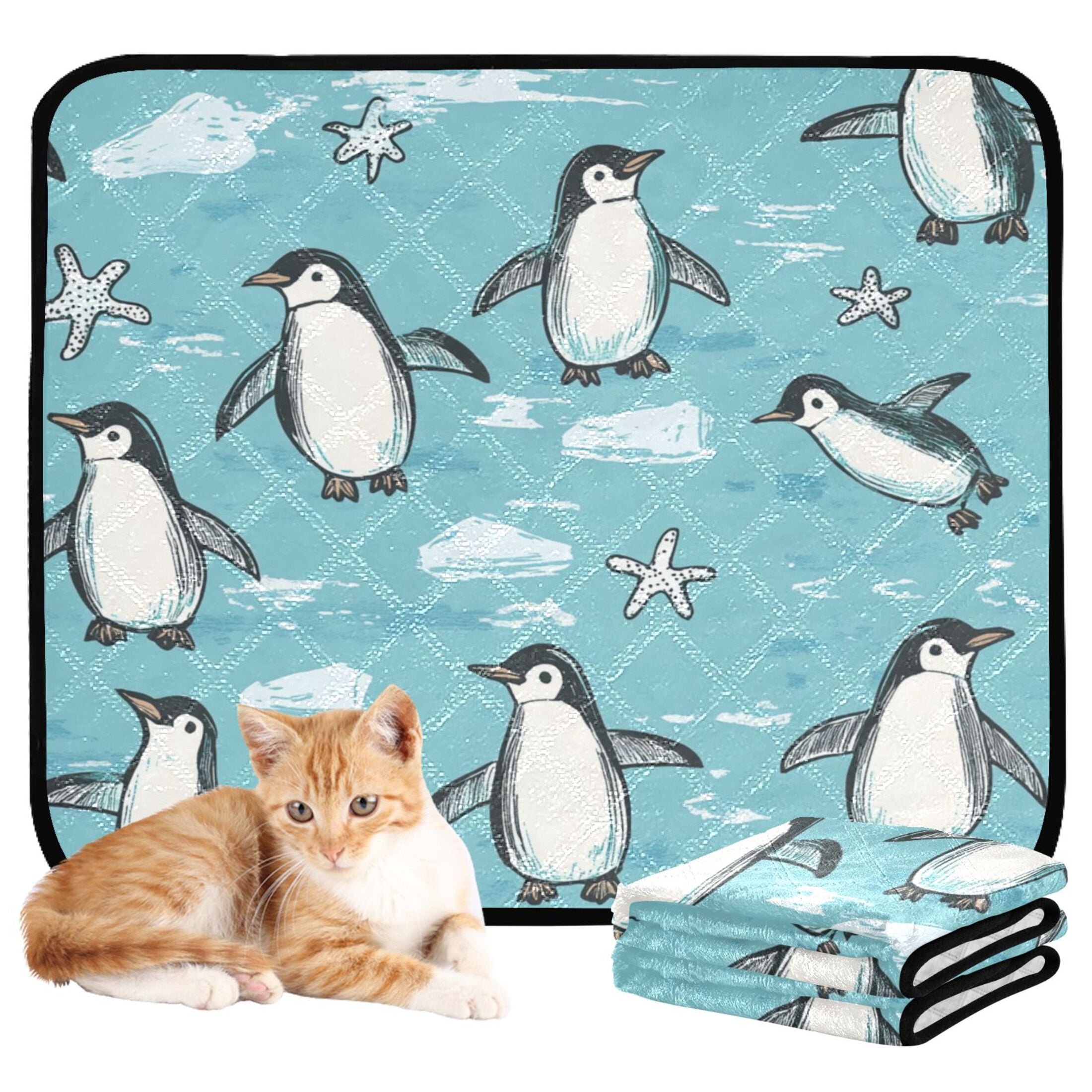 Qxltty Penguin Starfish Figure Cat litter Pads Pet Set of 3 Diaper Mats Center Anti-leakage Layer Absorbent Soft and Comfortable