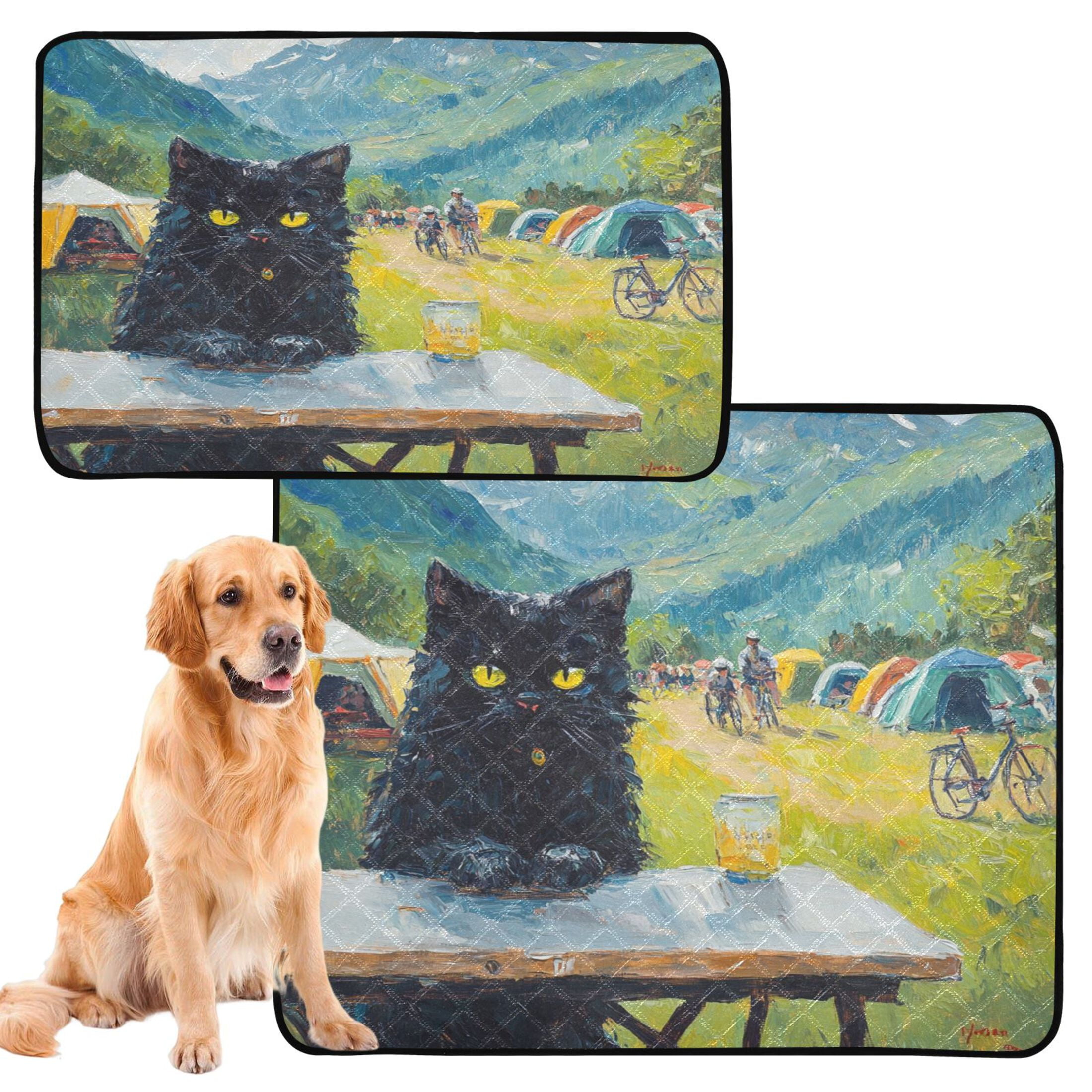 Qxltty Picnic Black Cat Cat litter Pads Pet Set of 2 Diaper Mats Center Anti-leakage Layer Absorbent Soft and Comfortable
