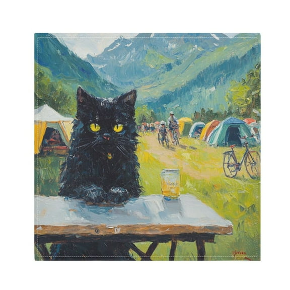 Qxltty Picnic Black Cat Napkins 20×20in Perfect for Parties Dinners Weddings Cocktail Housewarming Cloth Napkins Set of 6