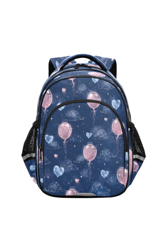 Pink Balloons Clouds Backpack Lightweight Multi Pocket Daypack Reflective Bookbag with Adjustable Straps