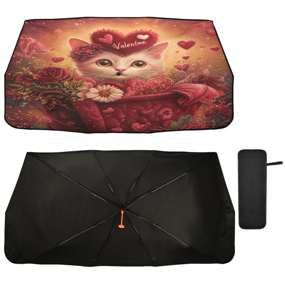 Qxltty Pink Basket Cat Car Windshield Sunshade Umbrella Quality Black Rubberized Fabric Can Effectively Block UV Rays Heat
