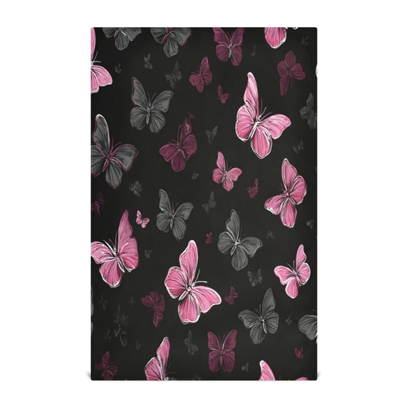 Qxltty Pink Butterfly Kitchen Towels 28 x 18 Inch Set of 4 Soft Cotton Linen Feel Dish Towels with Hanging Loop for Drying, Cleaning & Decor