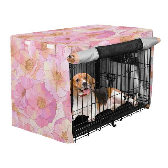 Qxltty Pink Camellia Crate Cover Durable Oxford Cloth Pet Kennel Sunshade Universal Fit for 35in Wire Cage