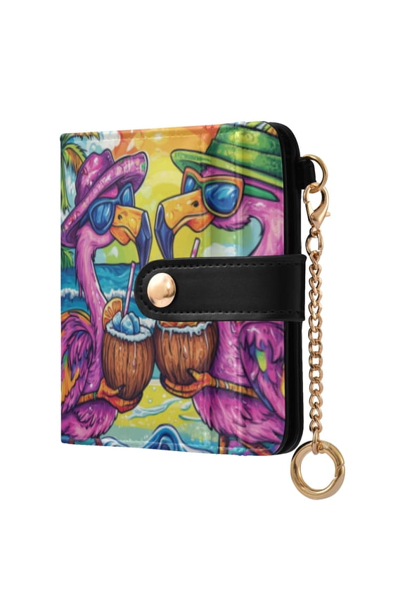 Pink Cartoon Flamingos Ladies Wallet Rfid Slim Thin Compact Credit Card Women Wallet Zipper Coin Pocket and ID Window for Female Gifts