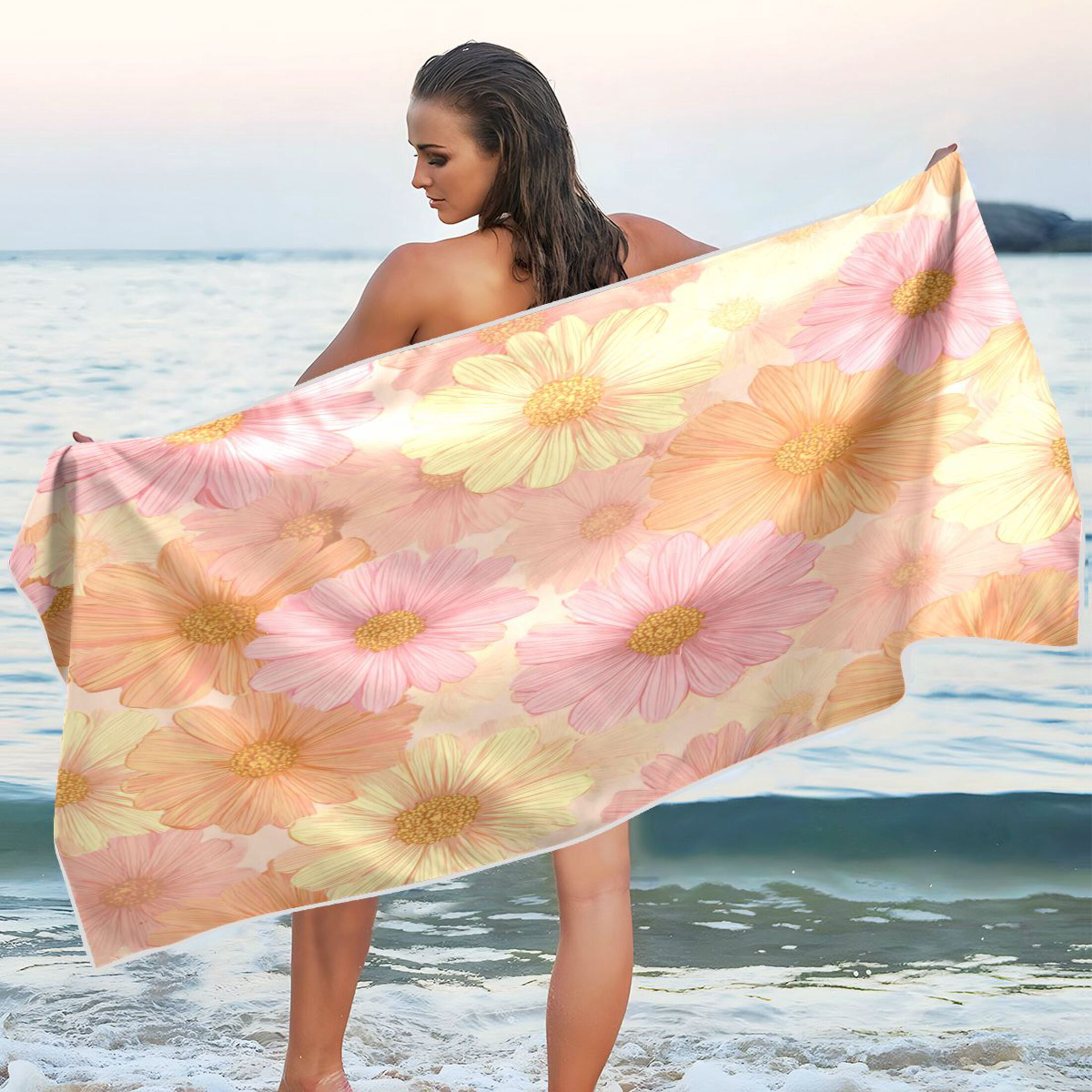 Qxltty Pink Daisies Beach Towel Sand Free Bath Towel Absorbent Quick Dry Soft Lightweight Blanket for Travel Gym Camping 71x31in
