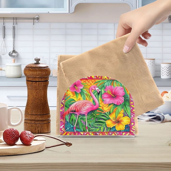 Qxltty Pink Flamingo Acrylic Napkin Holder Set of 2 Transparent Dining Table Kitchen Cafeteria Home Decor 4.1x4.9x1.97in