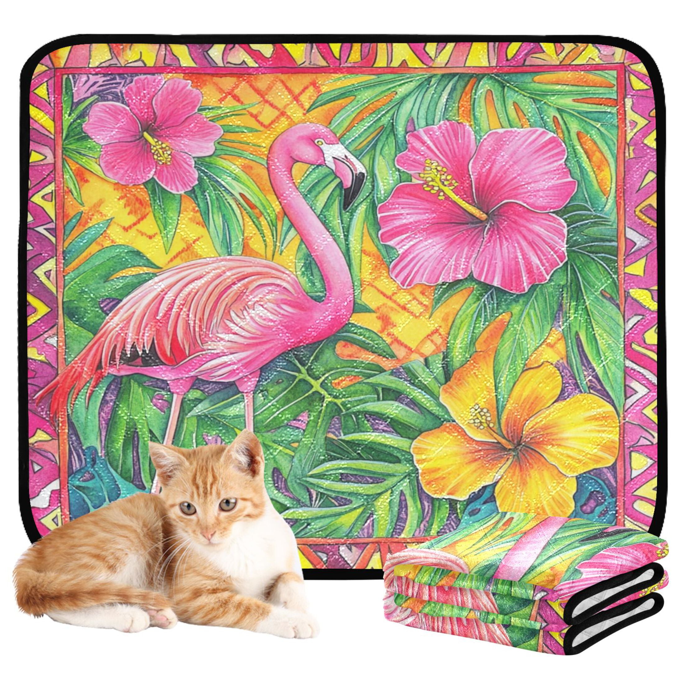 Qxltty Pink Flamingo Cat litter Pads Pet Set of 3 Diaper Mats Center Anti-leakage Layer Absorbent Soft and Comfortable