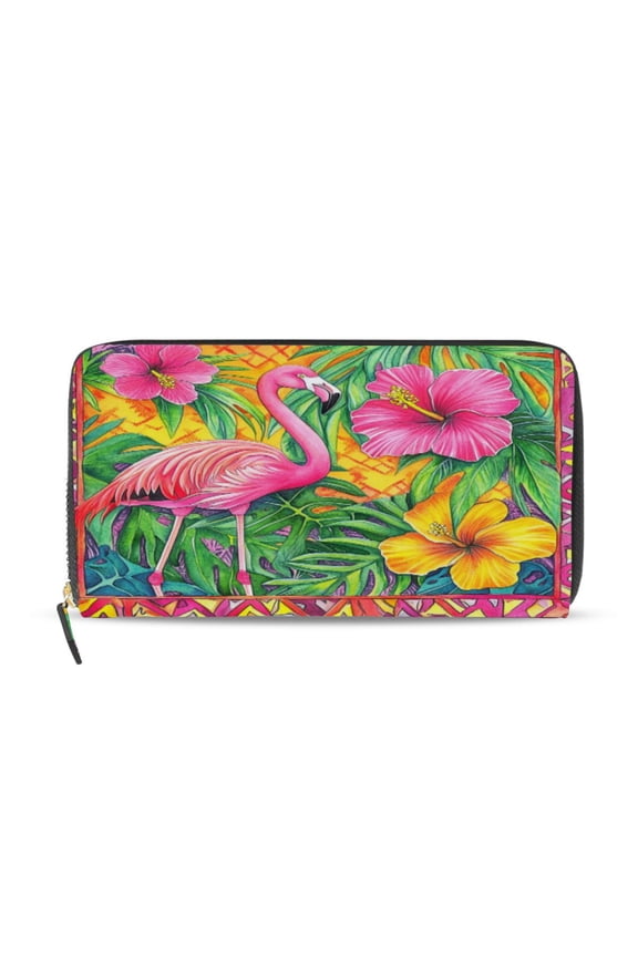 Pink Flamingo Women's Leather Wallet Fashion Retro Multi Card Holder with Cell Phone Pocket Mothers Day Gifts