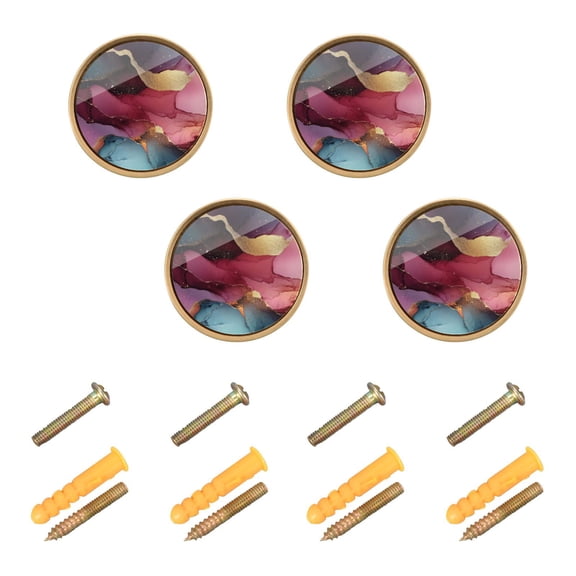 Qxltty Pink Gilt Patterns Cabinet Knobs Kitchen Drawer Knobs Round Door Pulls Dressing Table Wardrobe Closet Knob Handles Decorative Set of 4