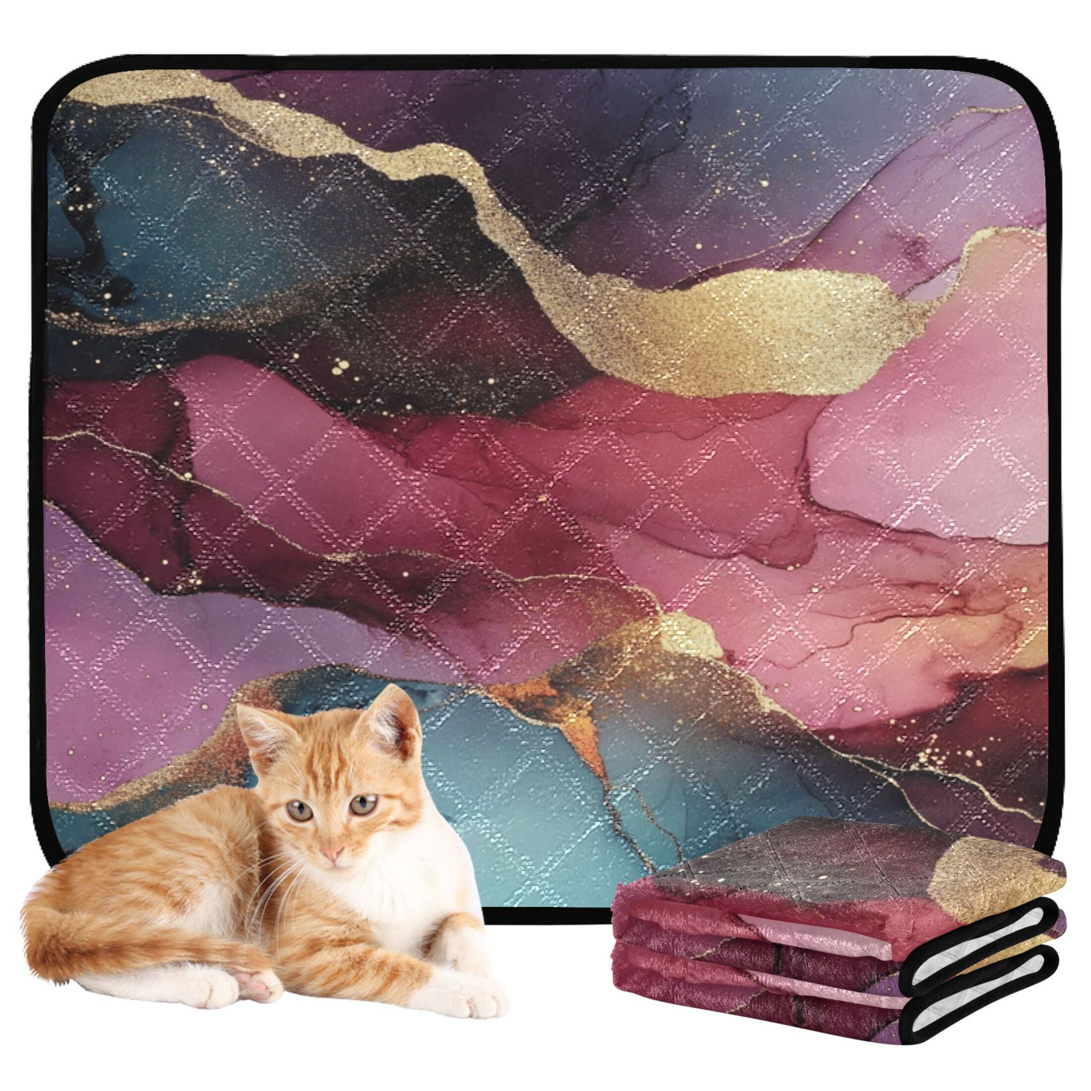 Qxltty Pink Gilt Patterns Cat litter Pads Pet Set of 3 Diaper Mats Center Anti-leakage Layer Absorbent Soft and Comfortable