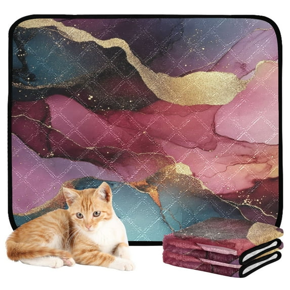 Qxltty Pink Gilt Patterns Cat litter Pads Pet Set of 3 Diaper Mats Center Anti-leakage Layer Absorbent Soft and Comfortable