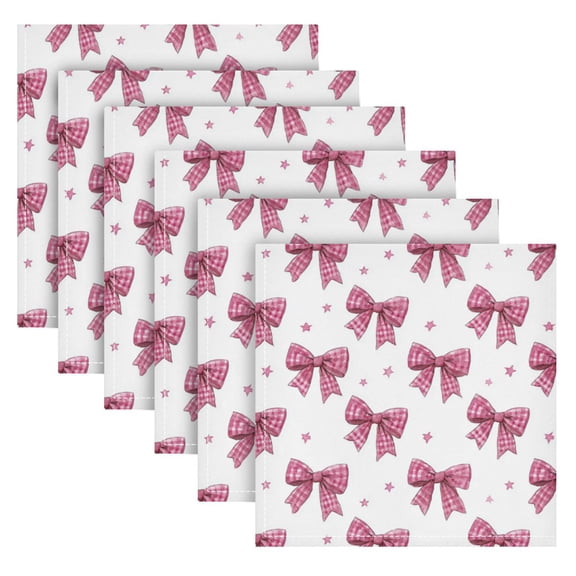 Qxltty Pink Gingham Bows Napkins 20×20in Perfect for Parties Dinners Weddings Cocktail Housewarming Cloth Napkins Set of 6