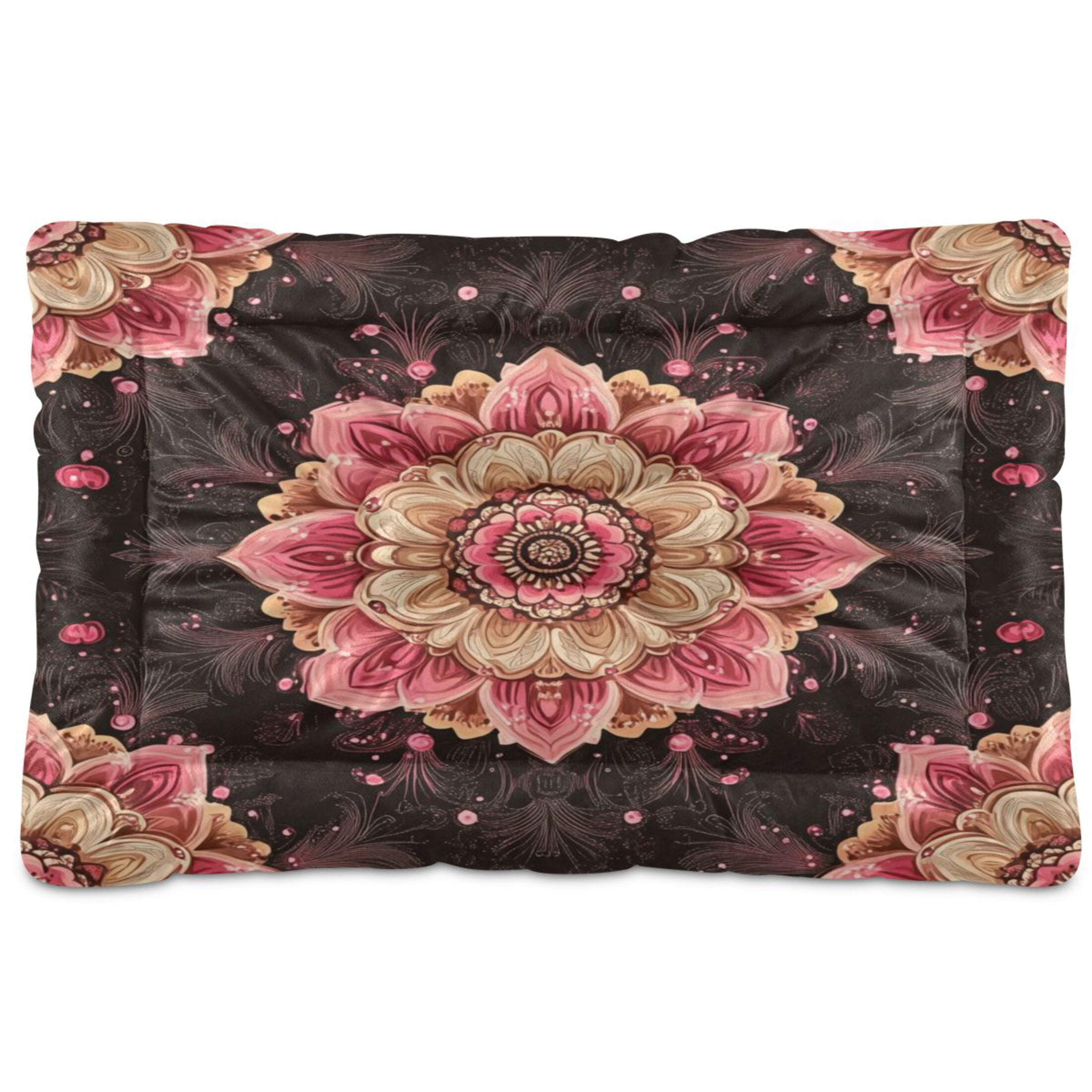 Qxltty Pink Mandala Flowers Ped Pad Wear-resistant and Hard to Bite Through Sleeping Pad for Small Medium Large Dogs Winter Pet Bed 36×24in
