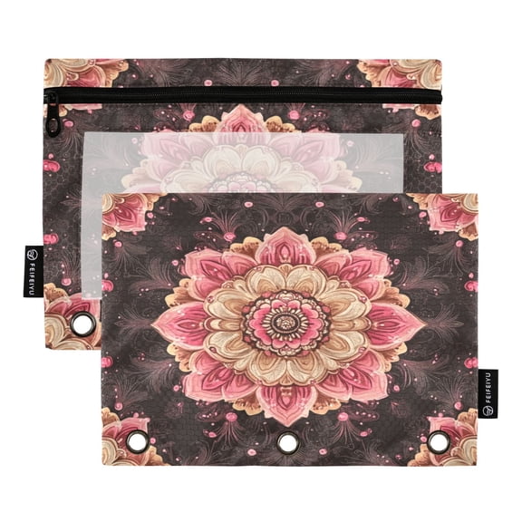 Qxltty Pink Mandala Flowers Pencil Pouches for 3 Ring Binder Clear Window Zipper Pencil Case for Office College Supplies