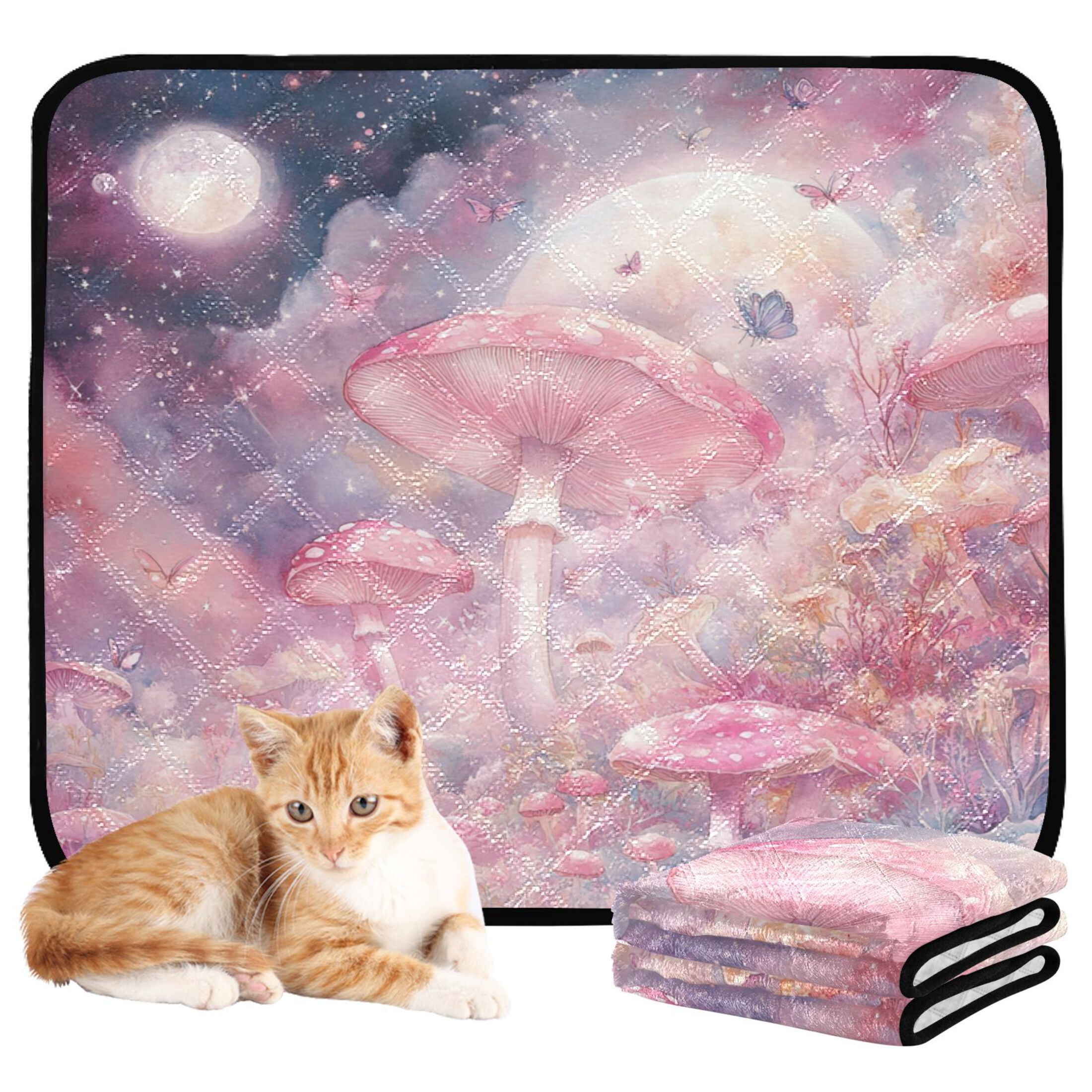 Qxltty Pink Mushroom Butterfly Cat litter Pads Pet Set of 3 Diaper Mats Center Anti-leakage Layer Absorbent Soft and Comfortable