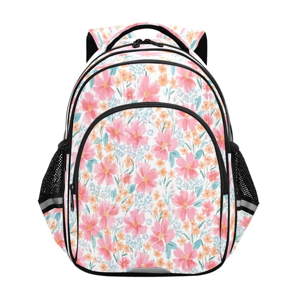 Qxltty Pink Orange Floral Backpack Lightweight Multi Pocket Daypack Reflective Bookbag with Adjustable Straps