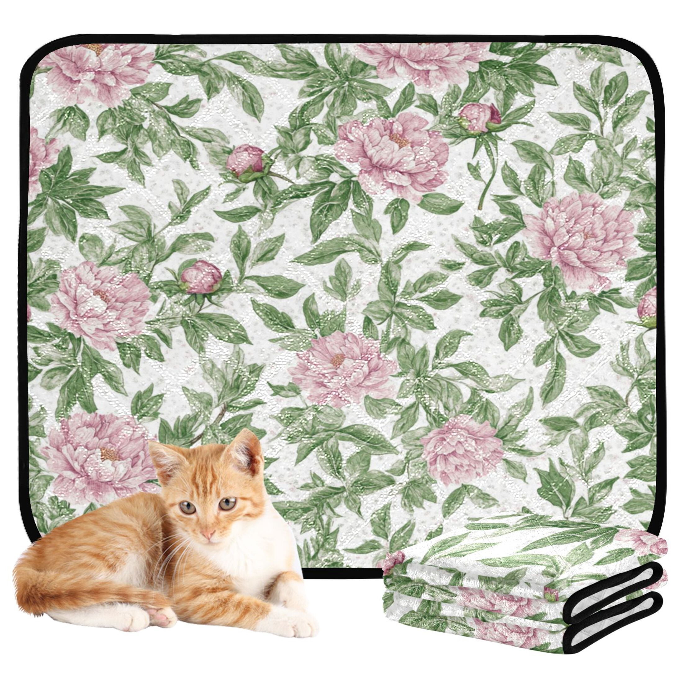 Qxltty Pink Peonies Pattern Cat litter Pads Pet Set of 3 Diaper Mats Center Anti-leakage Layer Absorbent Soft and Comfortable