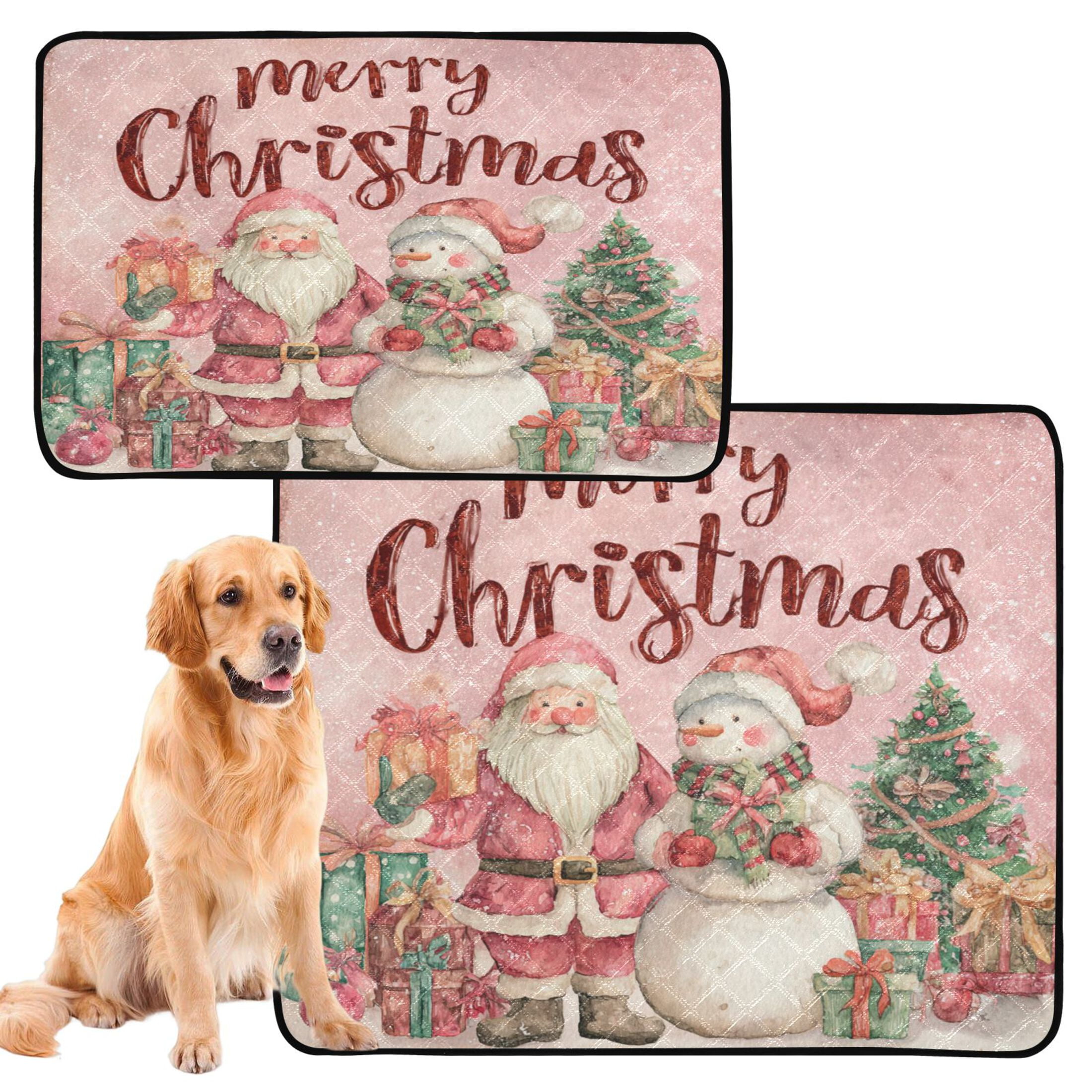 Qxltty Pink Santas and Snowmen Cat litter Pads Pet Set of 2 Diaper Mats Center Anti-leakage Layer Absorbent Soft and Comfortable