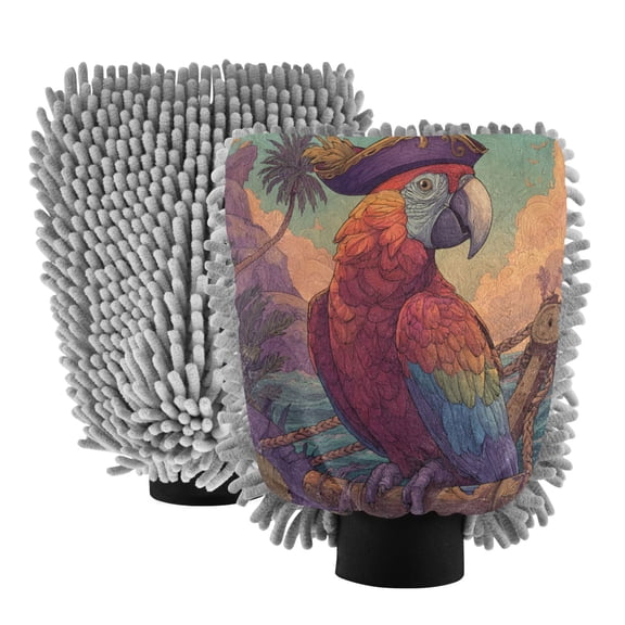 Qxltty Pirate Parrot Car Wash Mitt 2pcs Scratch Free Lint-Free Antistatic Microfiber 7.09×10.24in