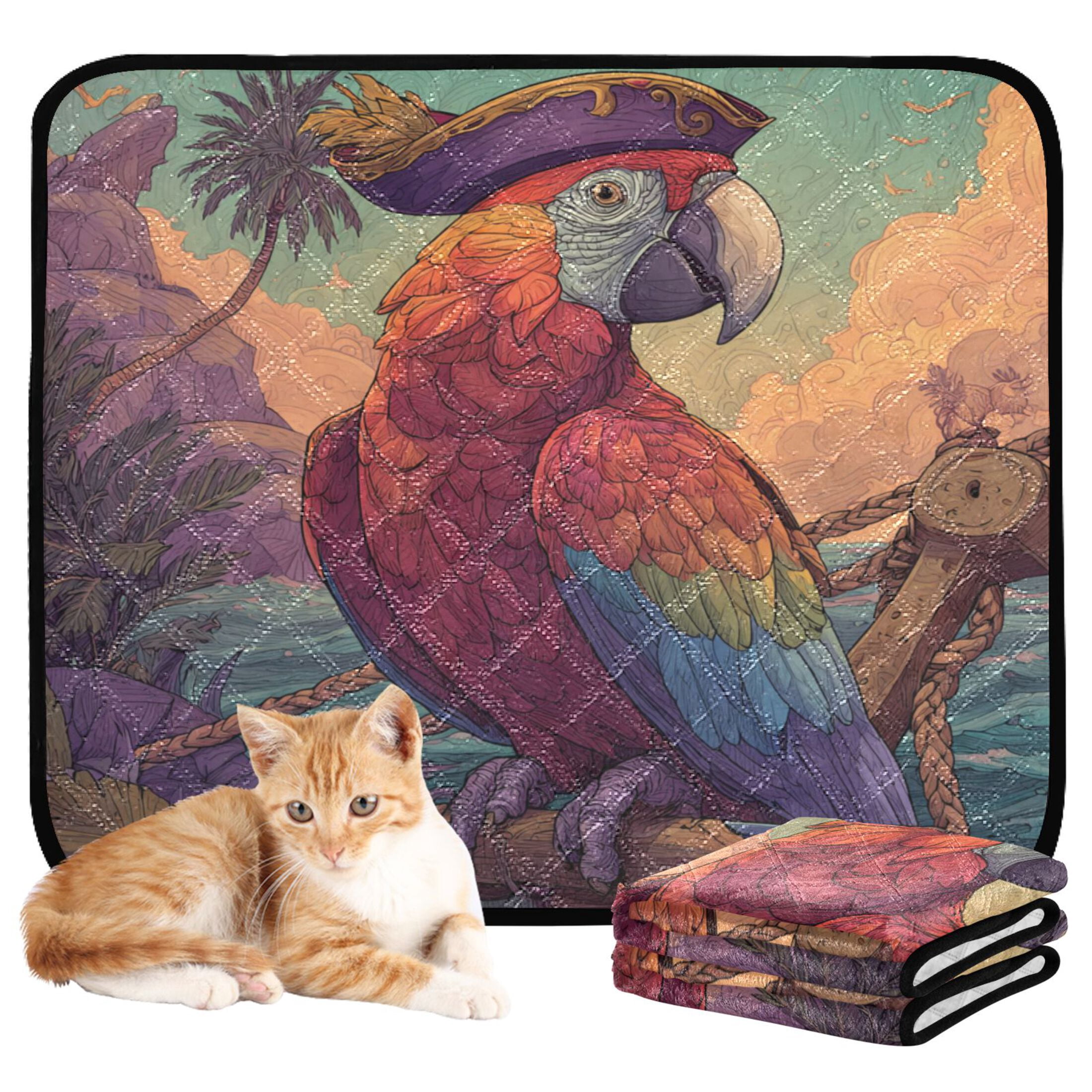 Qxltty Pirate Parrot Cat litter Pads Pet Set of 3 Diaper Mats Center Anti-leakage Layer Absorbent Soft and Comfortable