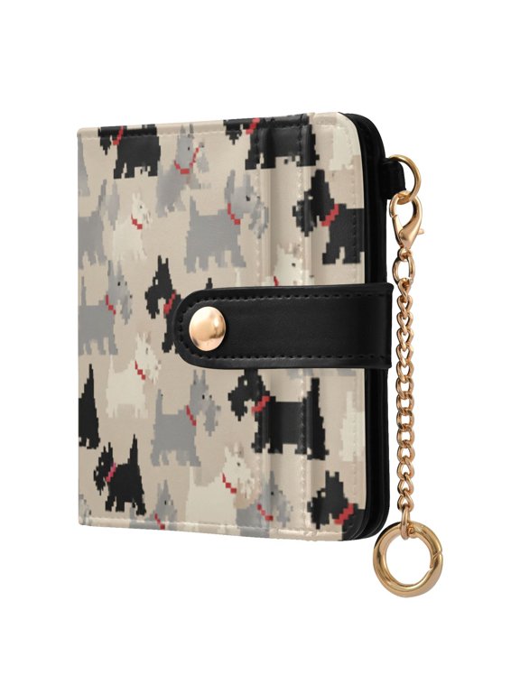 Pixel Puppy Ladies Wallet Rfid Slim Thin Compact Credit Card Women Wallet Zipper Coin Pocket and ID Window for Female Gifts