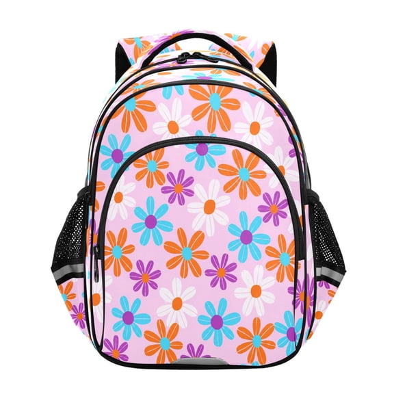 Qxltty Playful Daisy Print Backpack Lightweight Multi Pocket Daypack Reflective Bookbag with Adjustable Straps