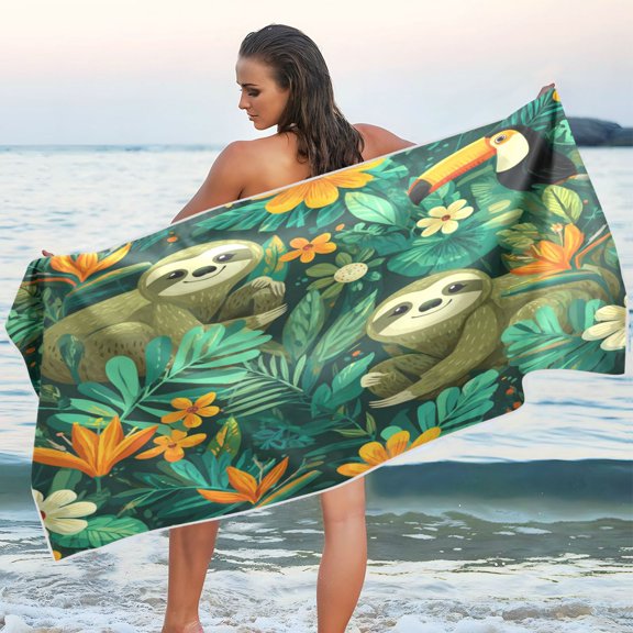 Qxltty Playful Sloths Beach Towel Sand Free Bath Towel Absorbent Quick Dry Soft Lightweight Blanket for Travel Gym Camping 60x30in