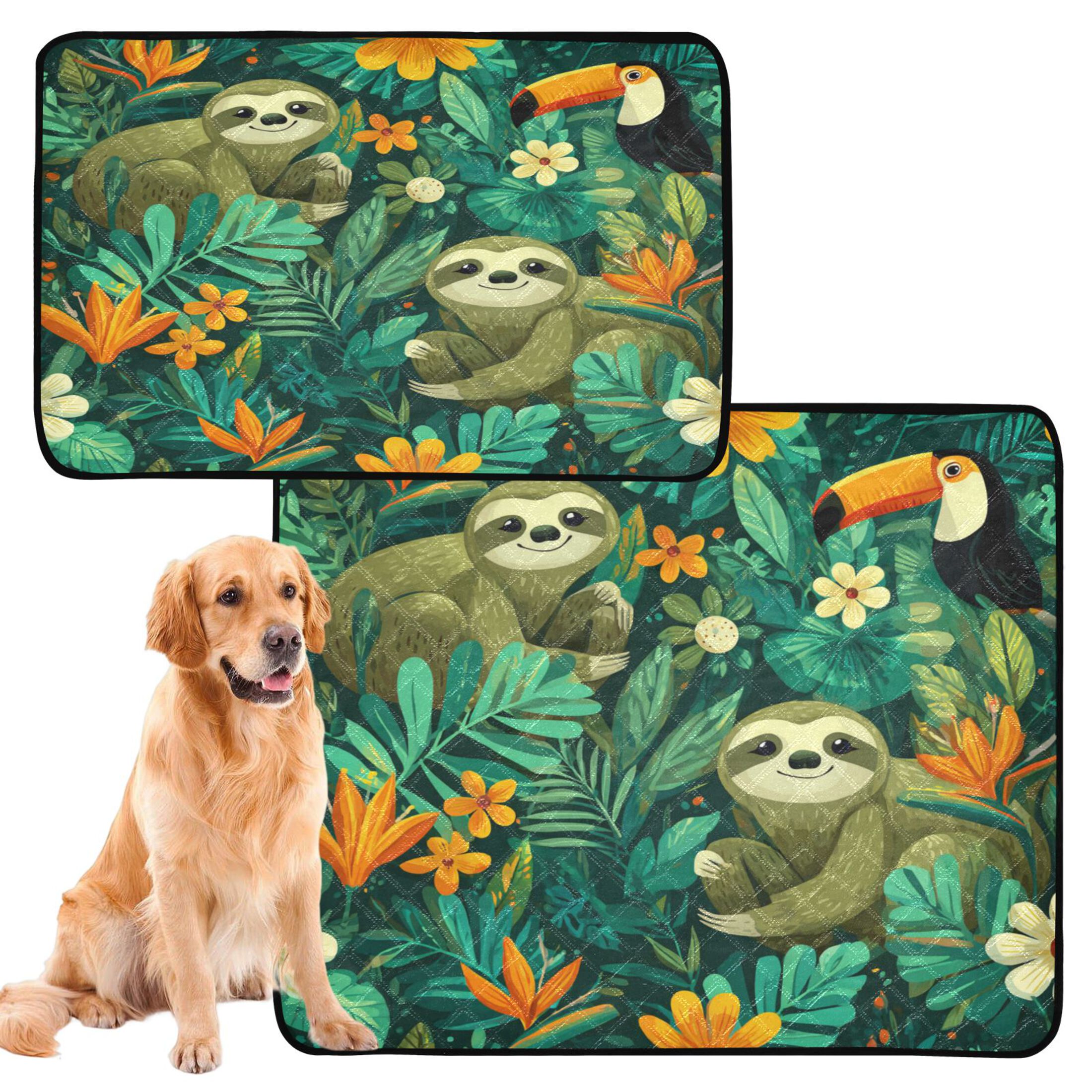 Qxltty Playful Sloths Cat litter Pads Pet Set of 2 Diaper Mats Center Anti-leakage Layer Absorbent Soft and Comfortable